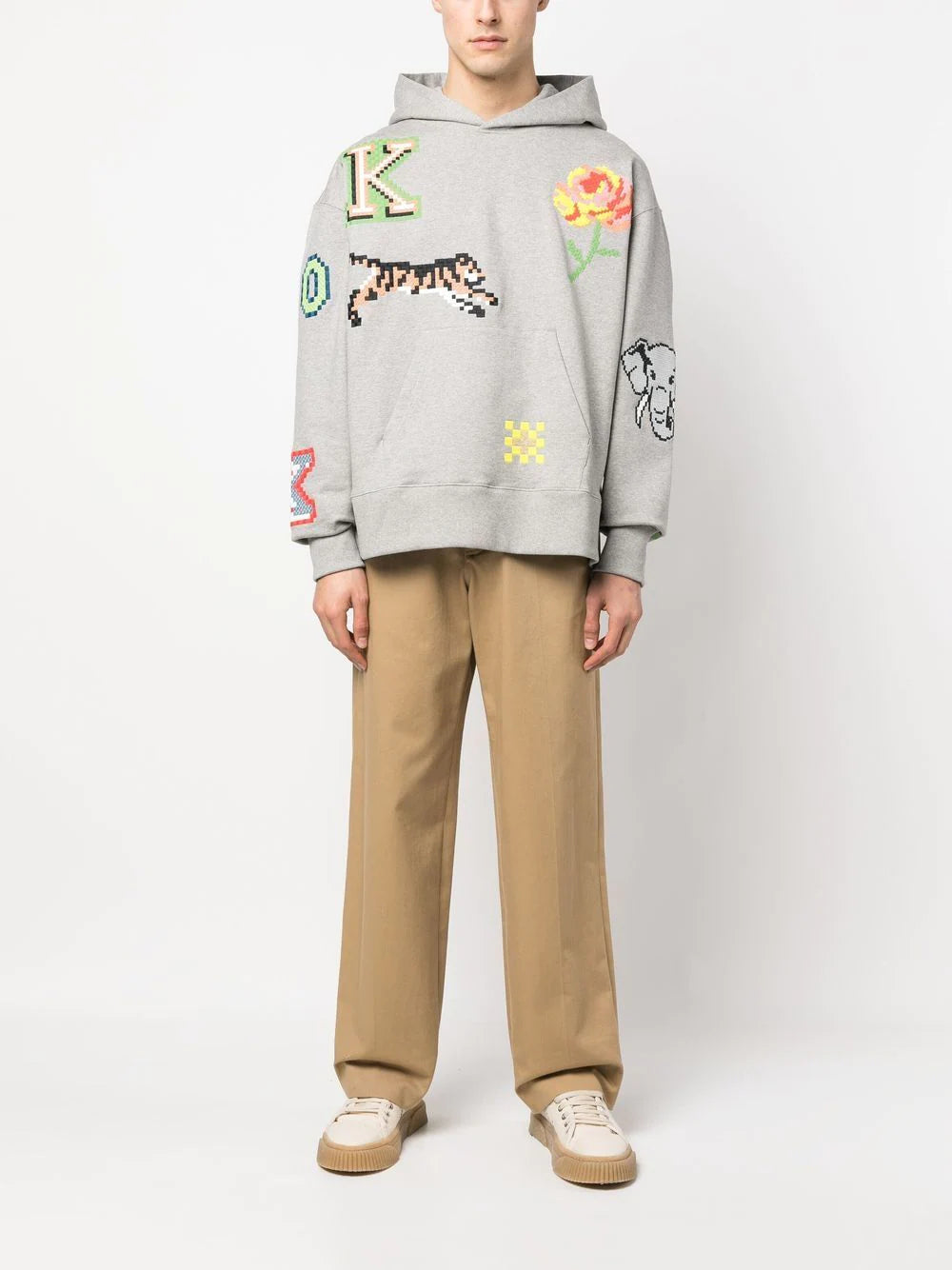 KENZO Pixel Oversized Hoodie Grey - MAISONDEFASHION.COM