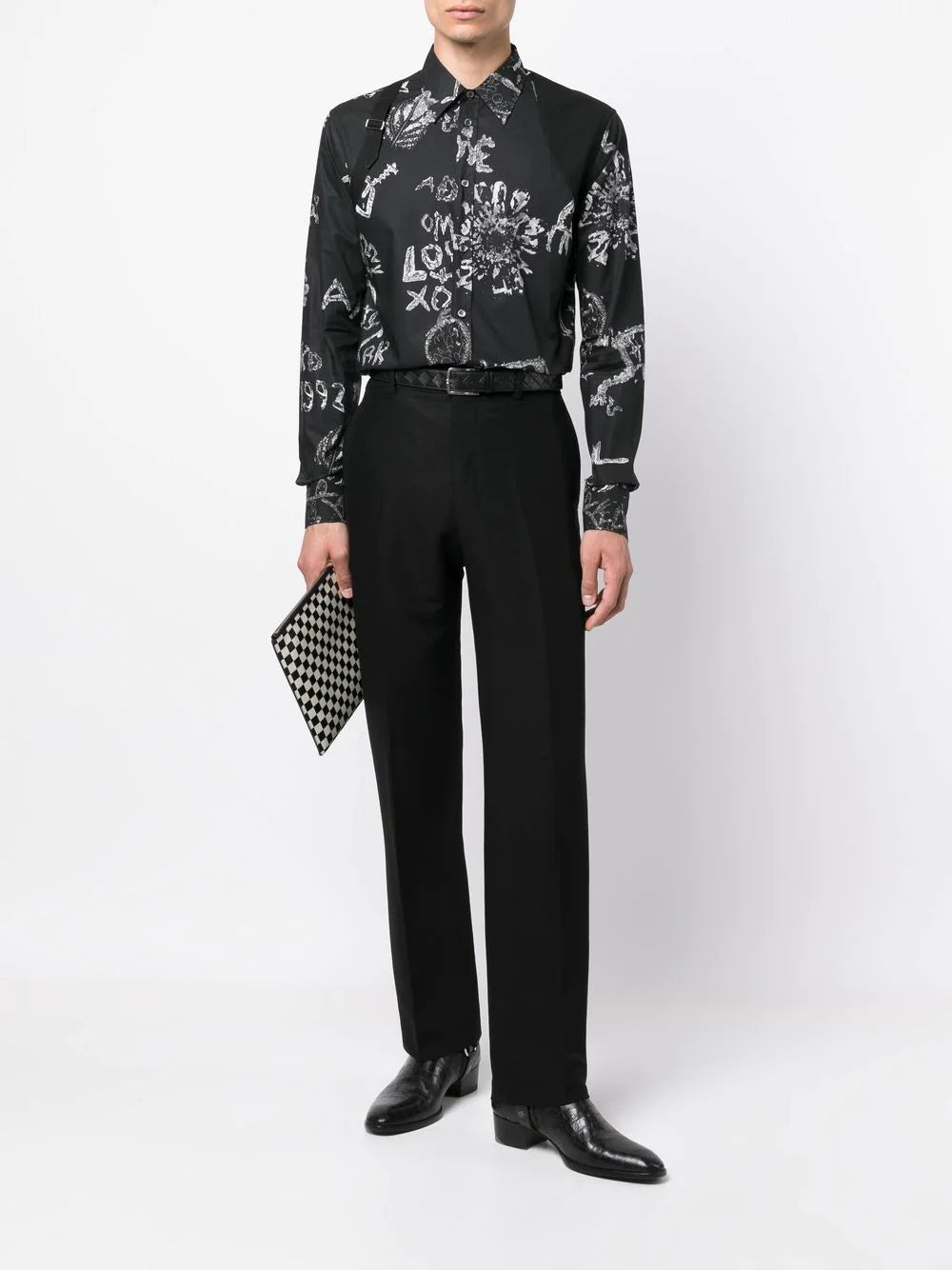 ALEXANDER MCQUEEN Graphic Print Harness Shirt Black/White - MAISONDEFASHION.COM