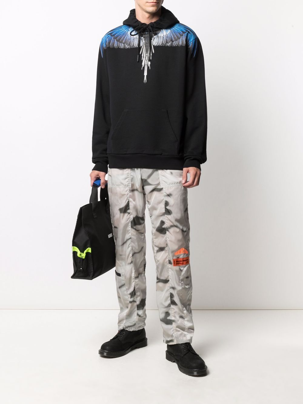 MARCELO BURLON Wings Regular Hoodie Black/Blue - MAISONDEFASHION.COM