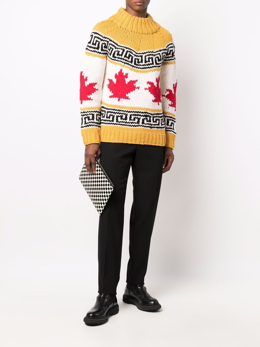 DSQUARED2 Maple Leaf Knit Sweater Yellow/Black - MAISONDEFASHION.COM