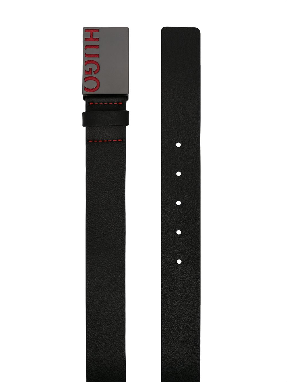 HUGO Italian Leather Belt With Cropped Logo Plaque Black - MAISONDEFASHION.COM