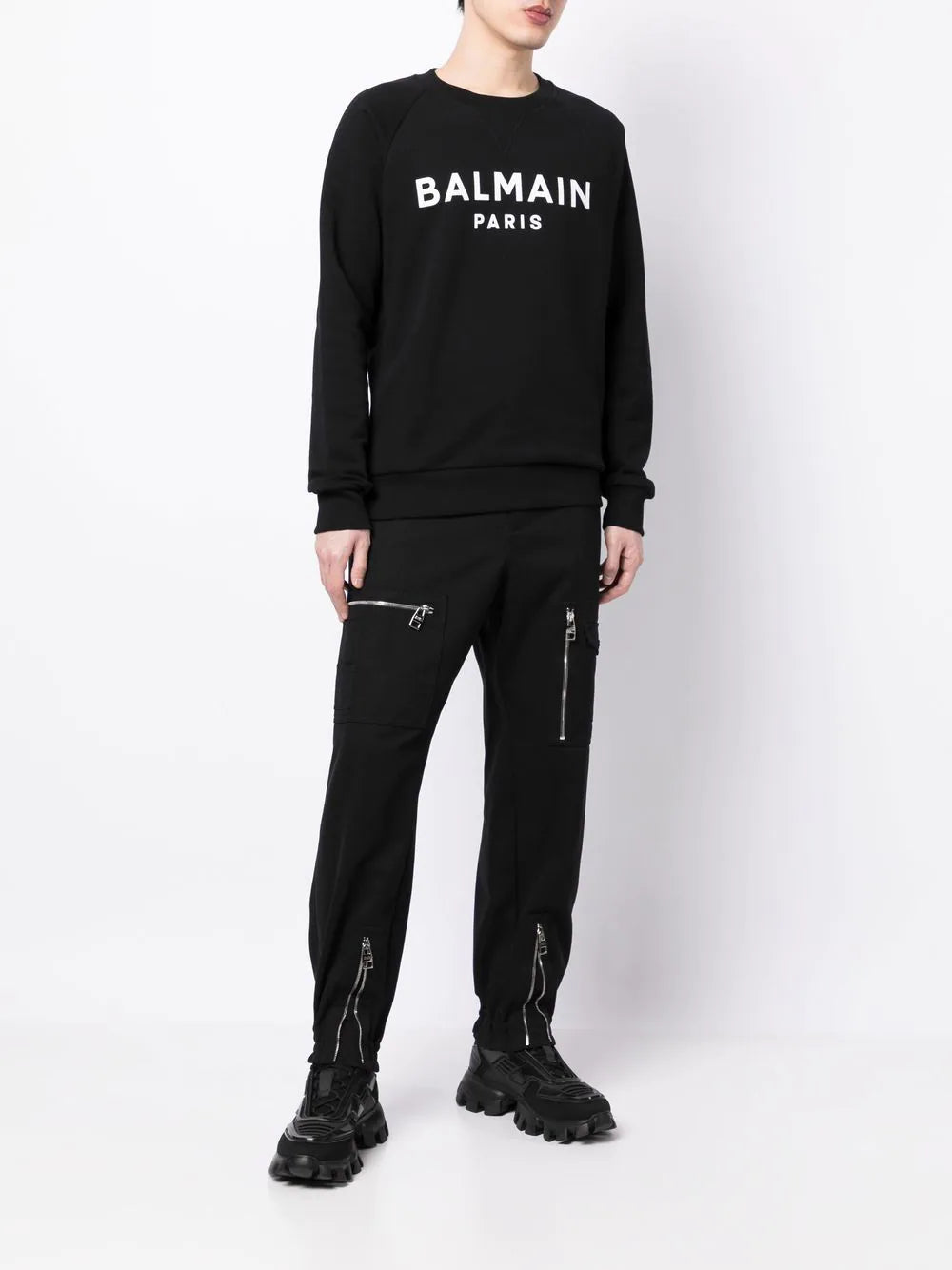 BALMAIN Logo-print Crew Neck Sweatshirt Black - MAISONDEFASHION.COM