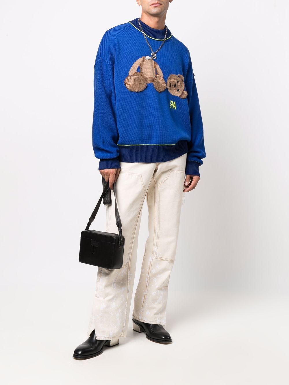PALM ANGELS Bear Knitted Sweatshirt Blue - MAISONDEFASHION.COM