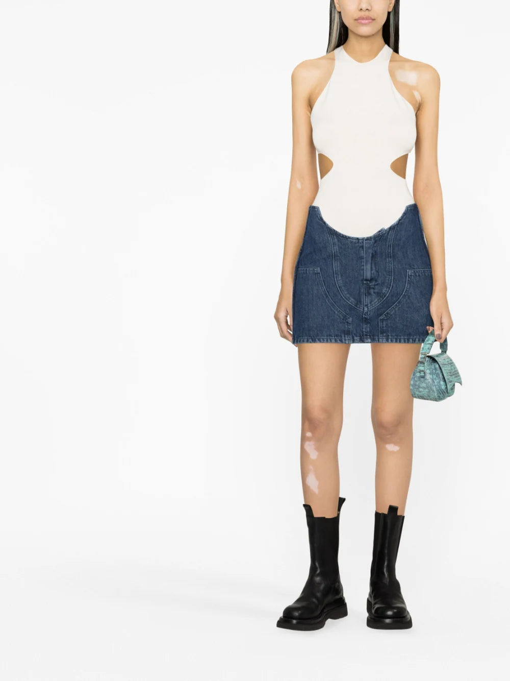 OFF-WHITE WOMEN Motorcycle Hole Mini Skirt Blue - MAISONDEFASHION.COM