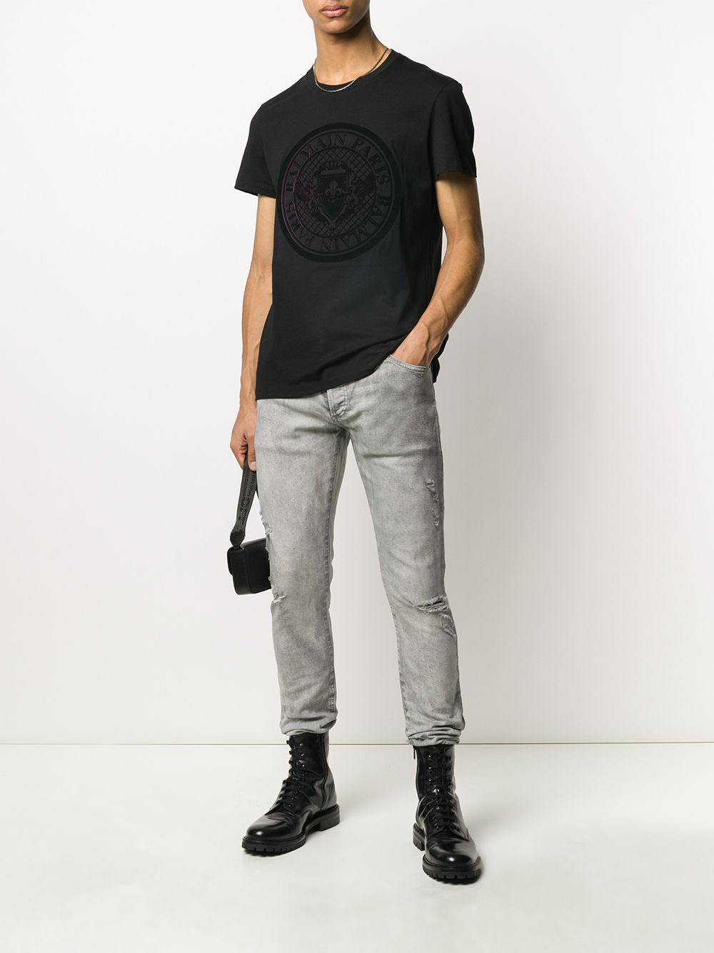 BALMAIN medallion flock logo t-shirt black/fuchasia - Maison De Fashion 