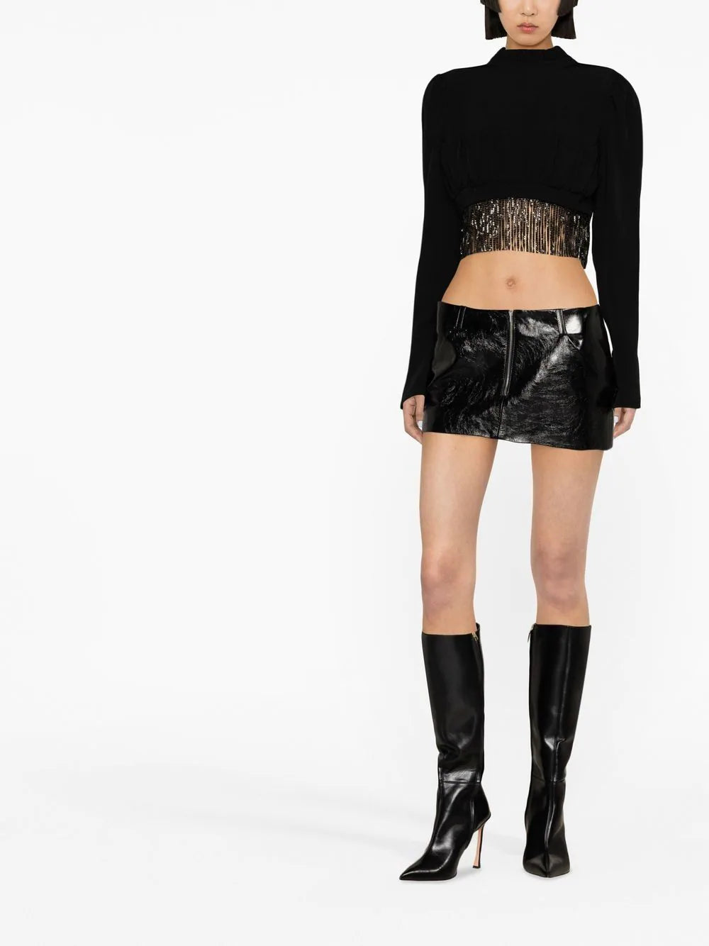 PACO RABANNE Frilled Detail Long Sleeve Top Black - MAISONDEFASHION.COM