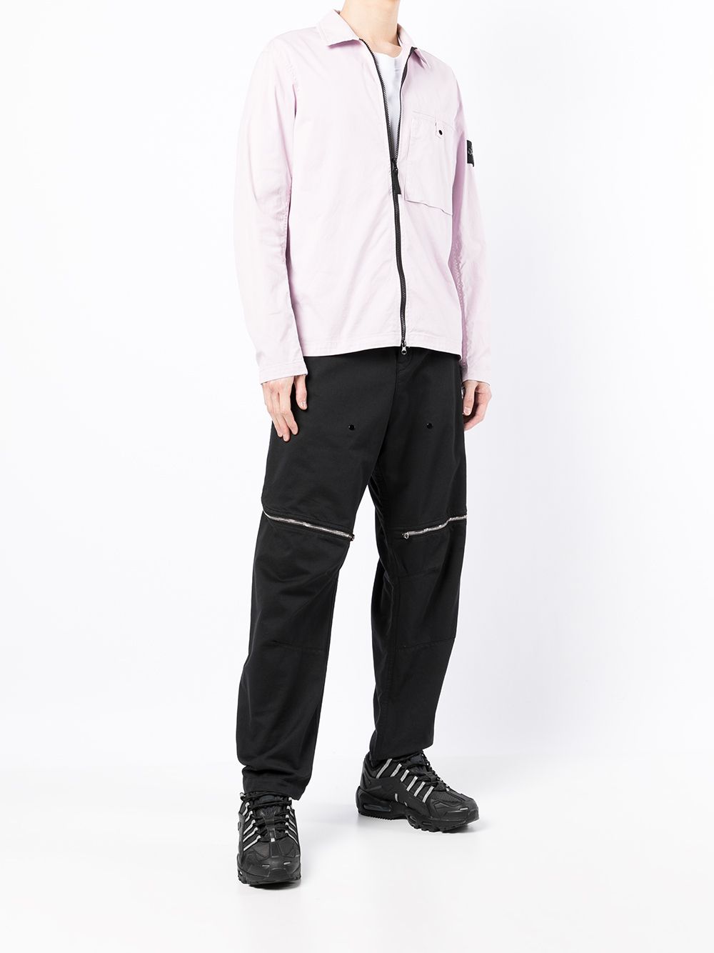 STONE ISLAND Compass-patch zipped shirt jacket Pink - MAISONDEFASHION.COM