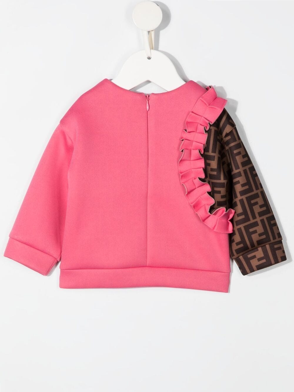 FENDI KIDS BABY Ruffled FF-Logo Sleeve Sweatshirt Pink - MAISONDEFASHION.COM