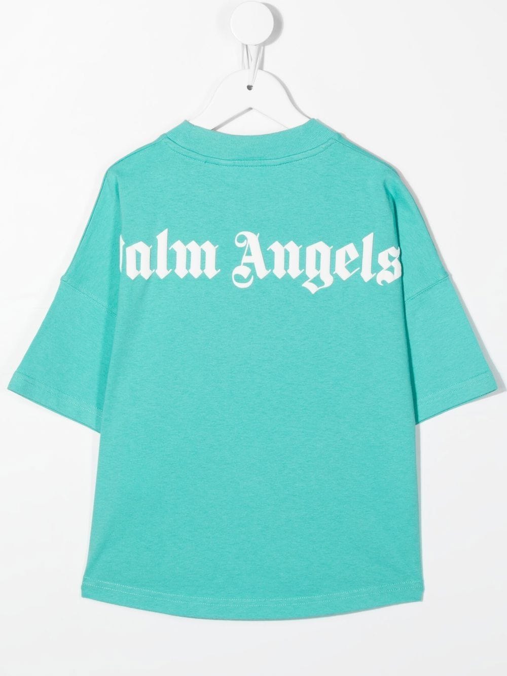 PALM ANGELS KIDS Logo Over T-Shirt Turquoise/White - MAISONDEFASHION.COM