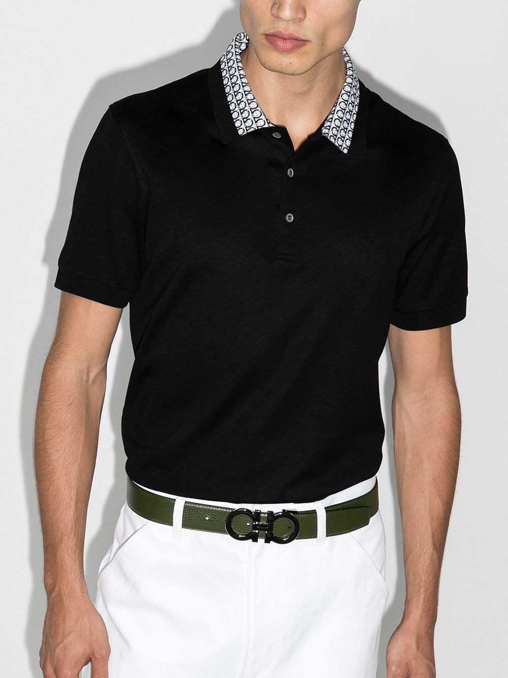 SALVATORE FERRAGAMO Gancini Collar Polo Shirt Black - MAISONDEFASHION.COM