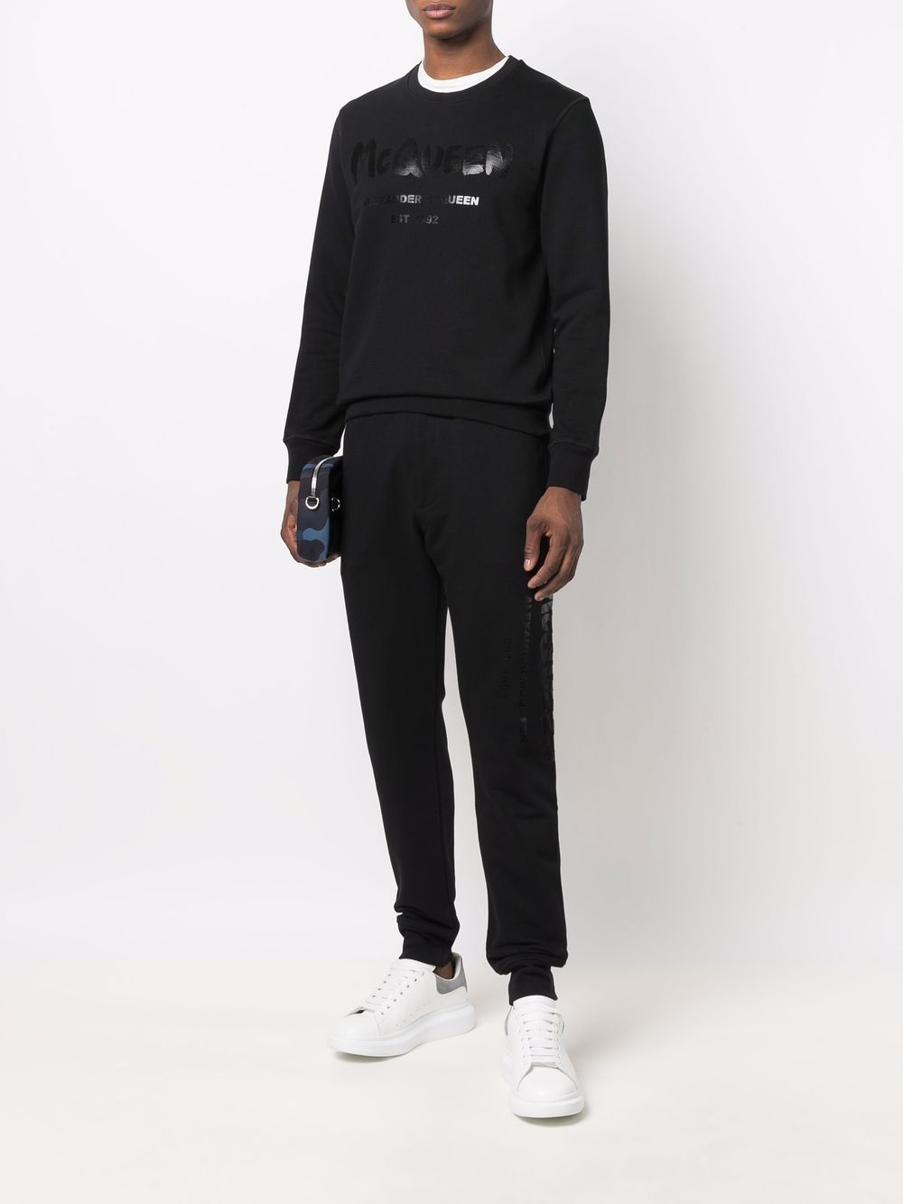 ALEXANDER MCQUEEN Logo Print Sweat Pants Black - MAISONDEFASHION.COM