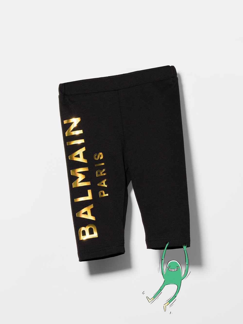 BALMAIN BABY Metallic logo print leggings Black - MAISONDEFASHION.COM