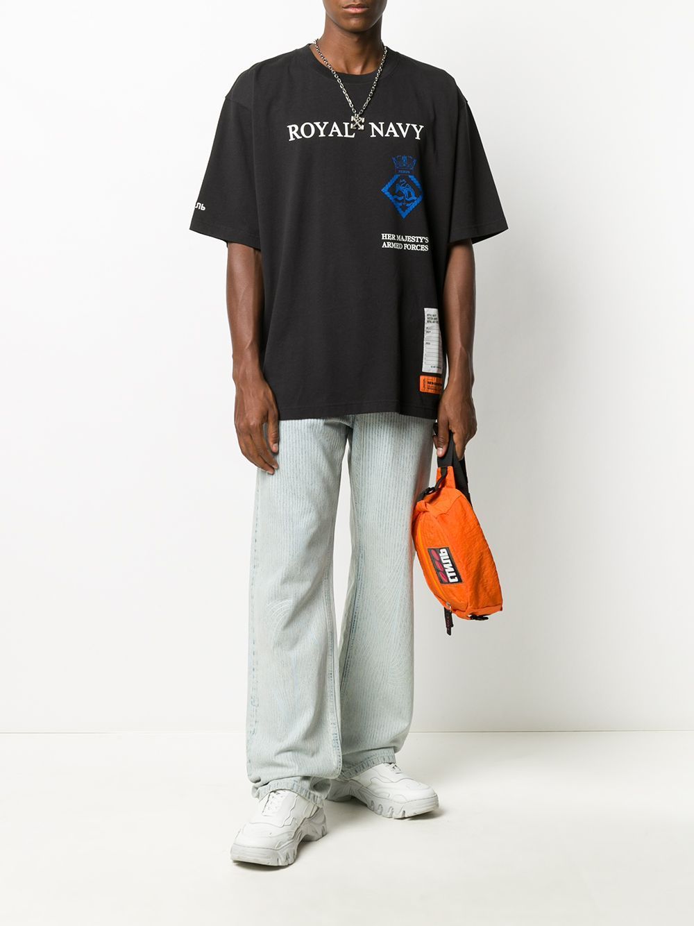 HERON PRESTON Royal Navy Print T-shirt Black - Maison De Fashion 