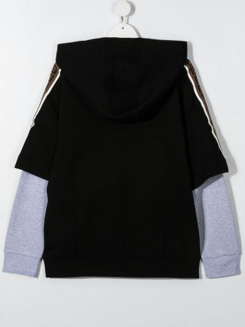 FENDI KIDS Logo print layered-effect hoodie Black - MAISONDEFASHION.COM