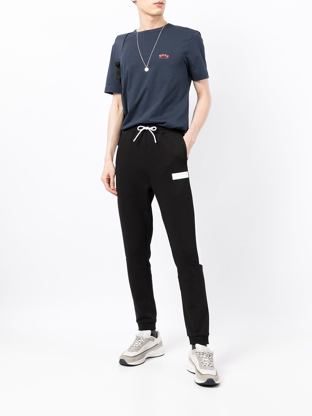 BOSS Curved Logo print T-shirt Navy - MAISONDEFASHION.COM