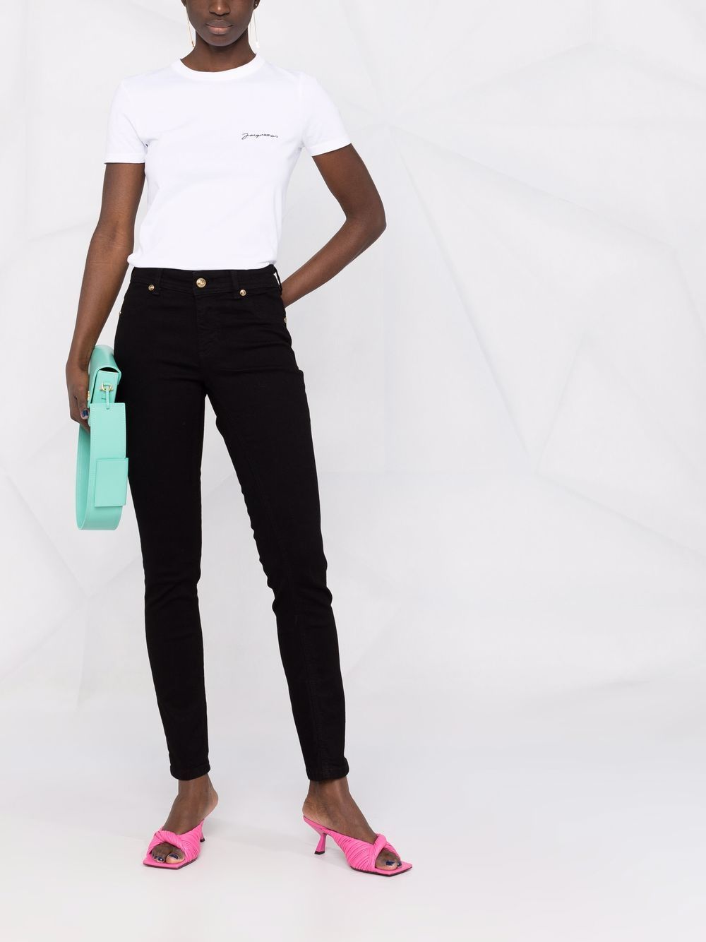 VERSACE WOMEN Logo Embroidered Skinny Jeans Black - MAISONDEFASHION.COM