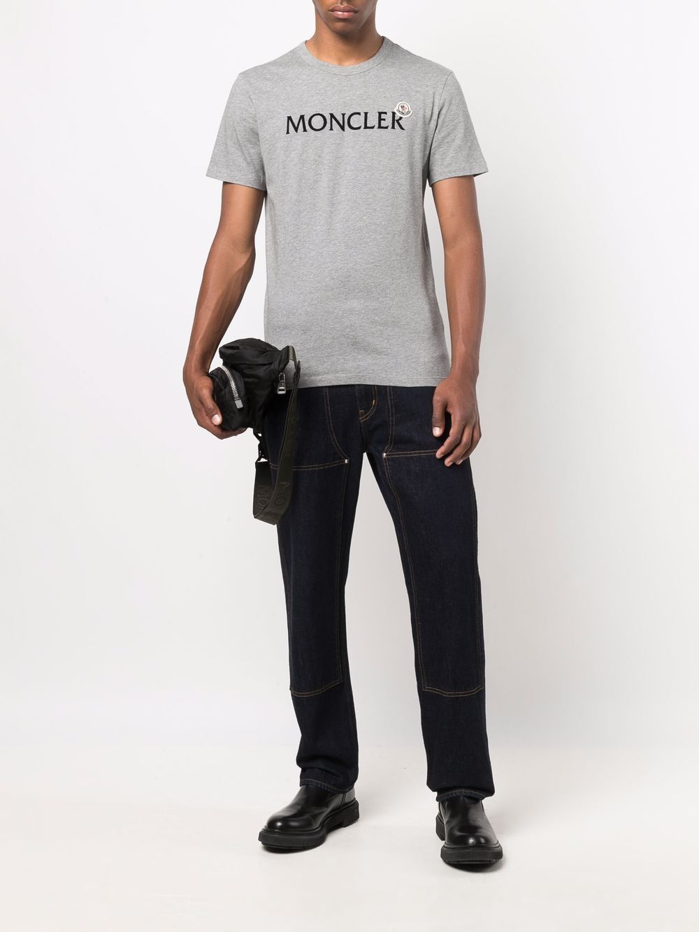 MONCLER Flock Logo T-Shirt Grey - MAISONDEFASHION.COM