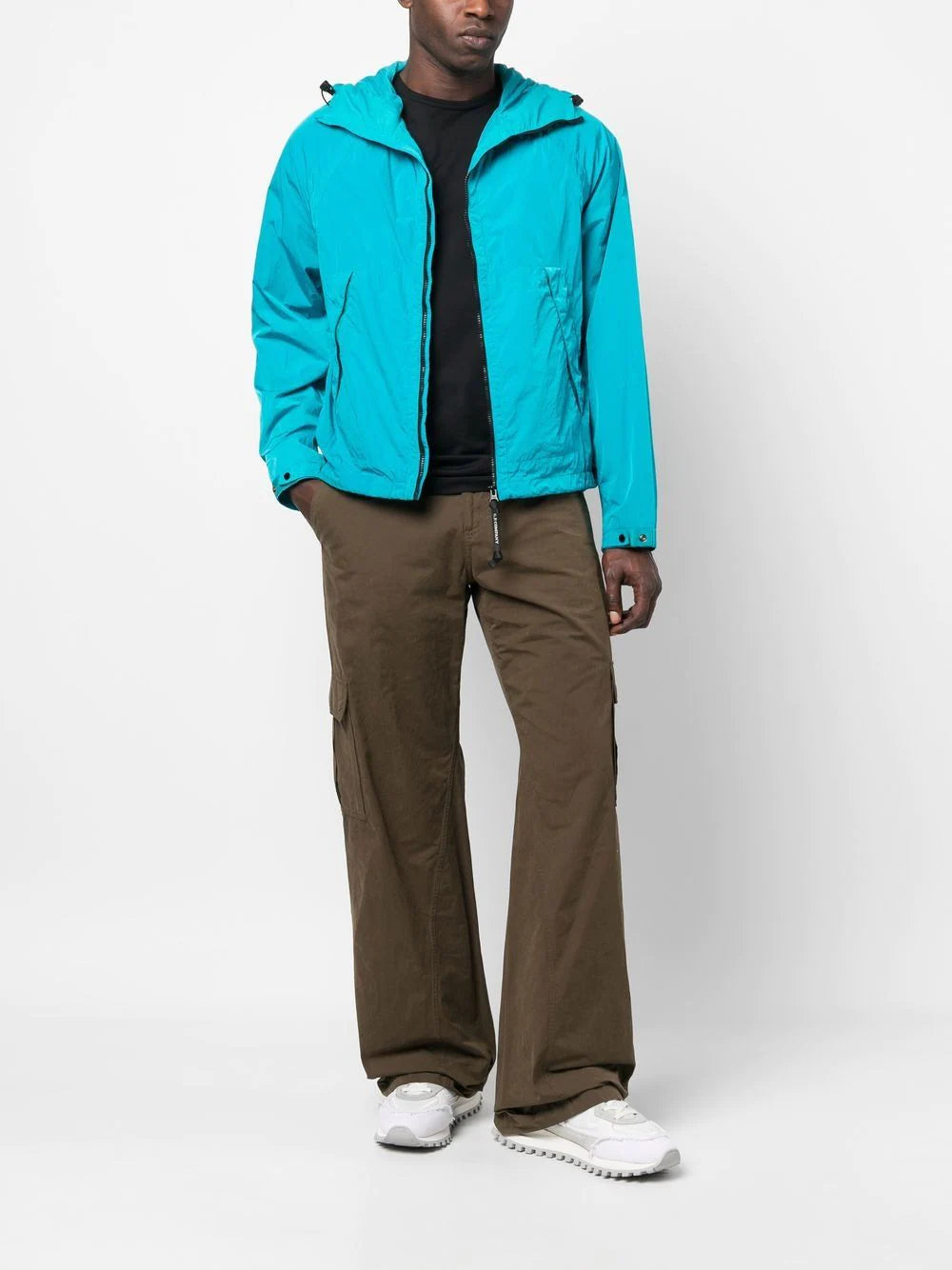 C.P. COMPANY Lens Hooded Jacket Aqua Blue - MAISONDEFASHION.COM