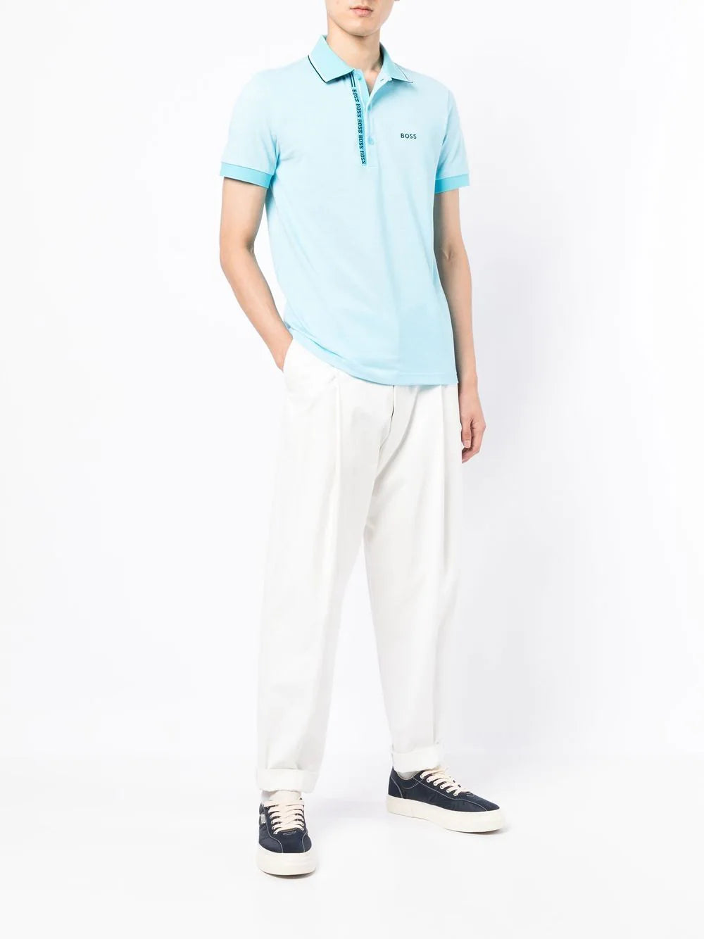 BOSS Logo-collar polo shirt Light/Pastel Blue - MAISONDEFASHION.COM