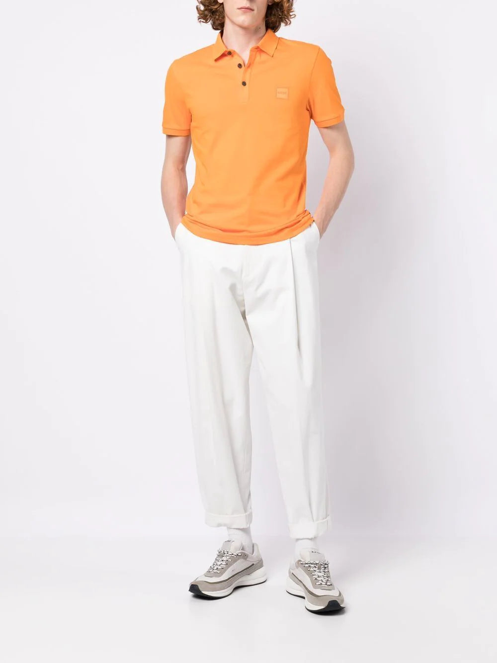 BOSS Embroidered-logo polo shirt Orange - MAISONDEFASHION.COM