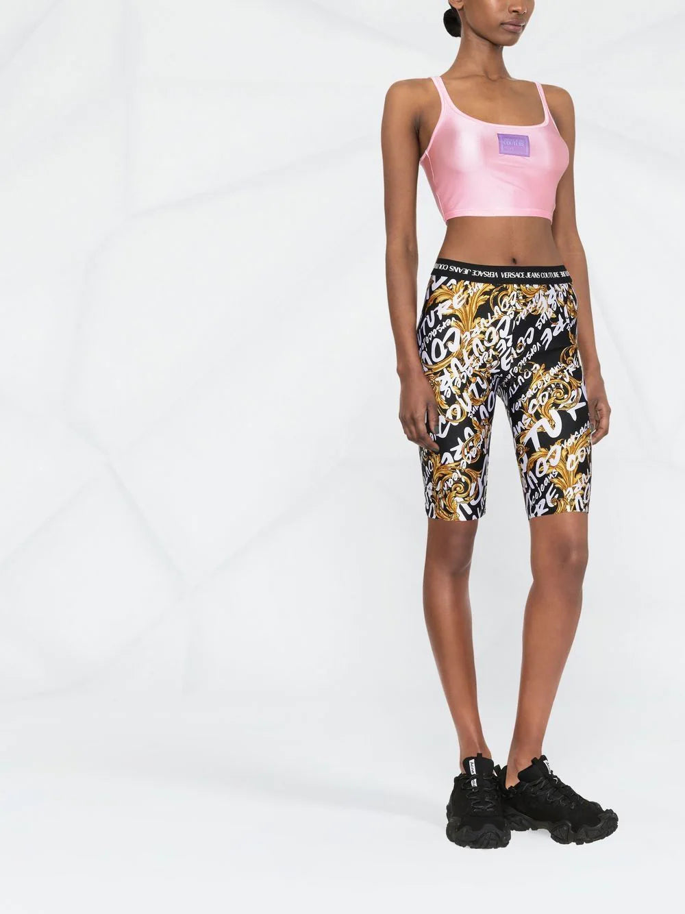 VERSACE WOMEN Baroque Print All Over Logo Shorts Black - MAISONDEFASHION.COM