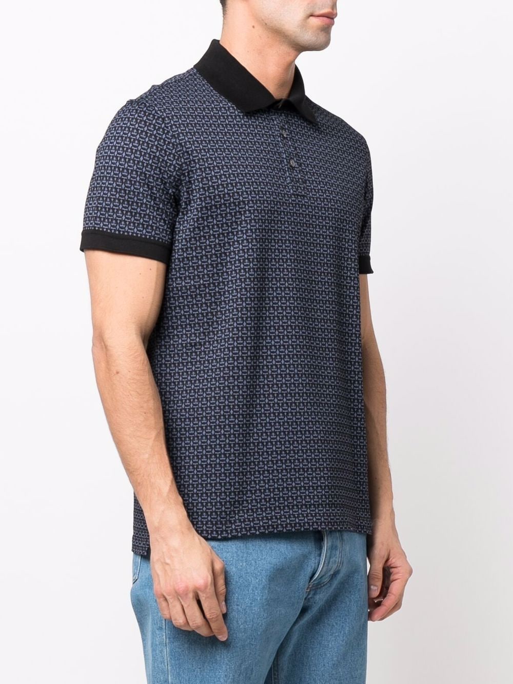 SALVATORE FERRAGAMO Gancini Print Polo Shirt Denim/Black - MAISONDEFASHION.COM