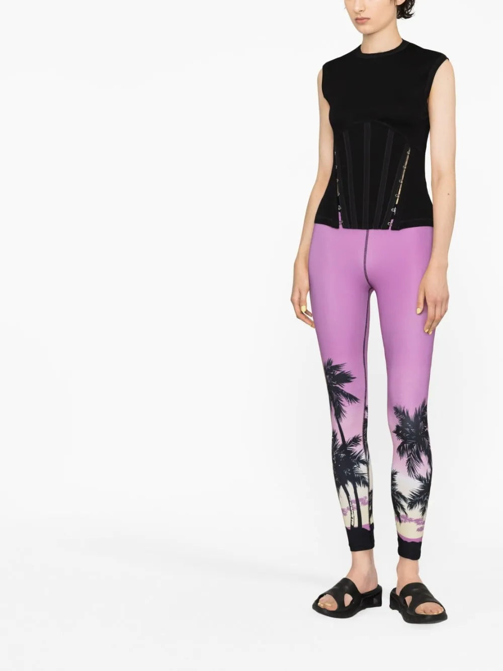 PALM ANGELS WOMEN Pink Sunset Logo Sport Leggings Purple/Black - MAISONDEFASHION.COM