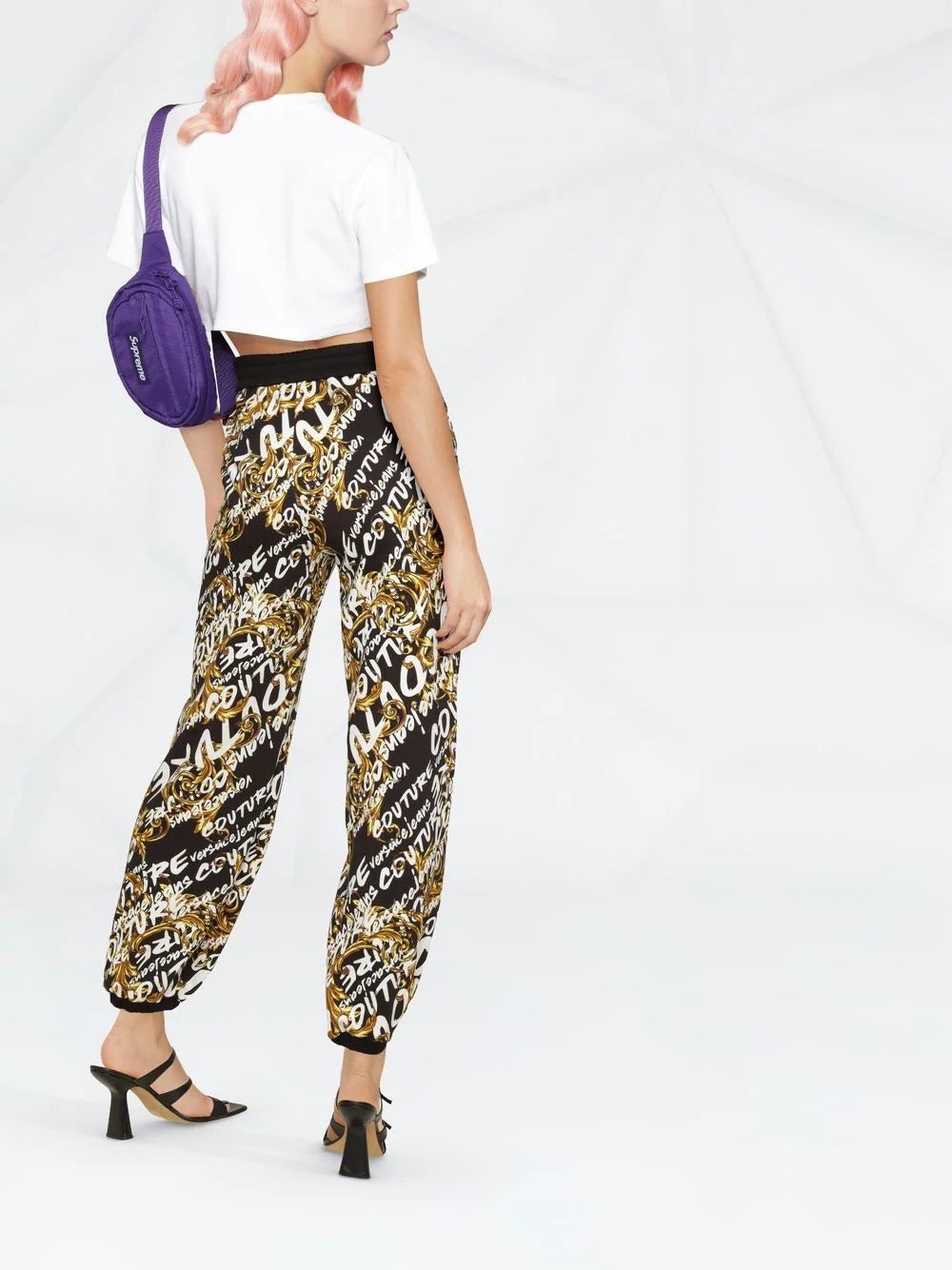 VERSACE WOMEN Baroque Print All Over Logo Sweatpants Black - MAISONDEFASHION.COM