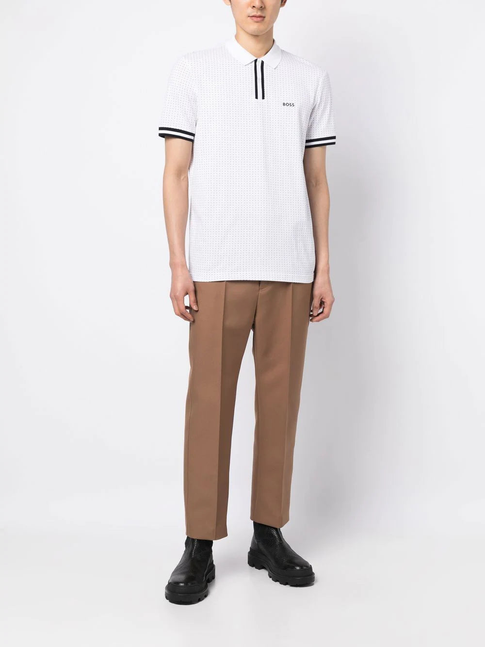 BOSS Dot-print Polo Shirt White - MAISONDEFASHION.COM