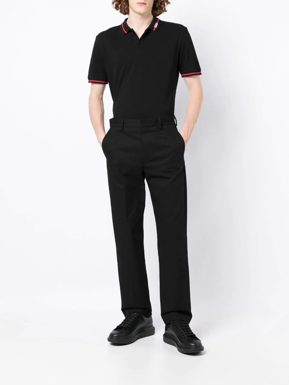 HUGO Logo-edge cotton polo shirt Black - MAISONDEFASHION.COM