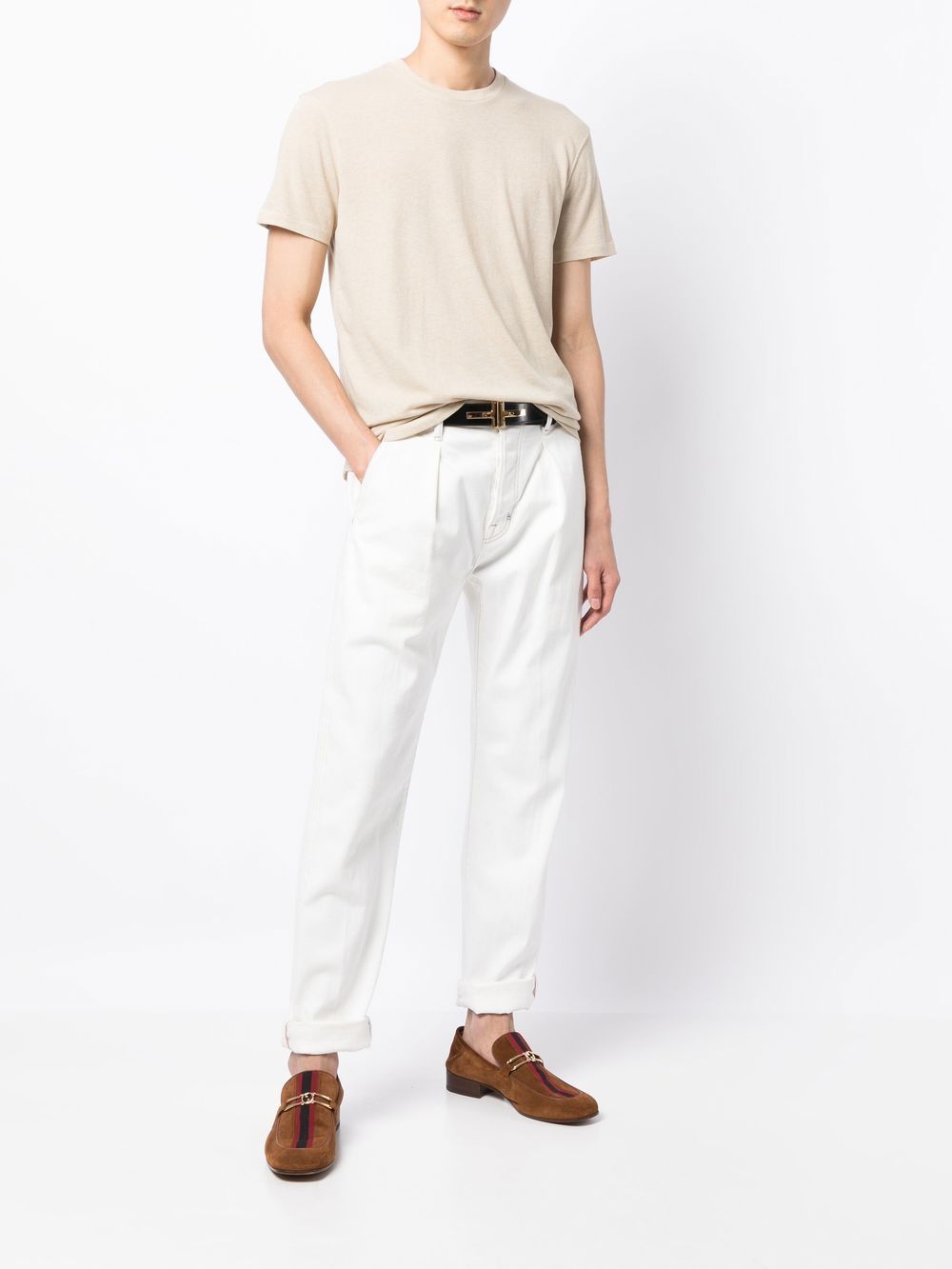 TOM FORD Short-Sleeved T-shirt Beige - MAISONDEFASHION.COM