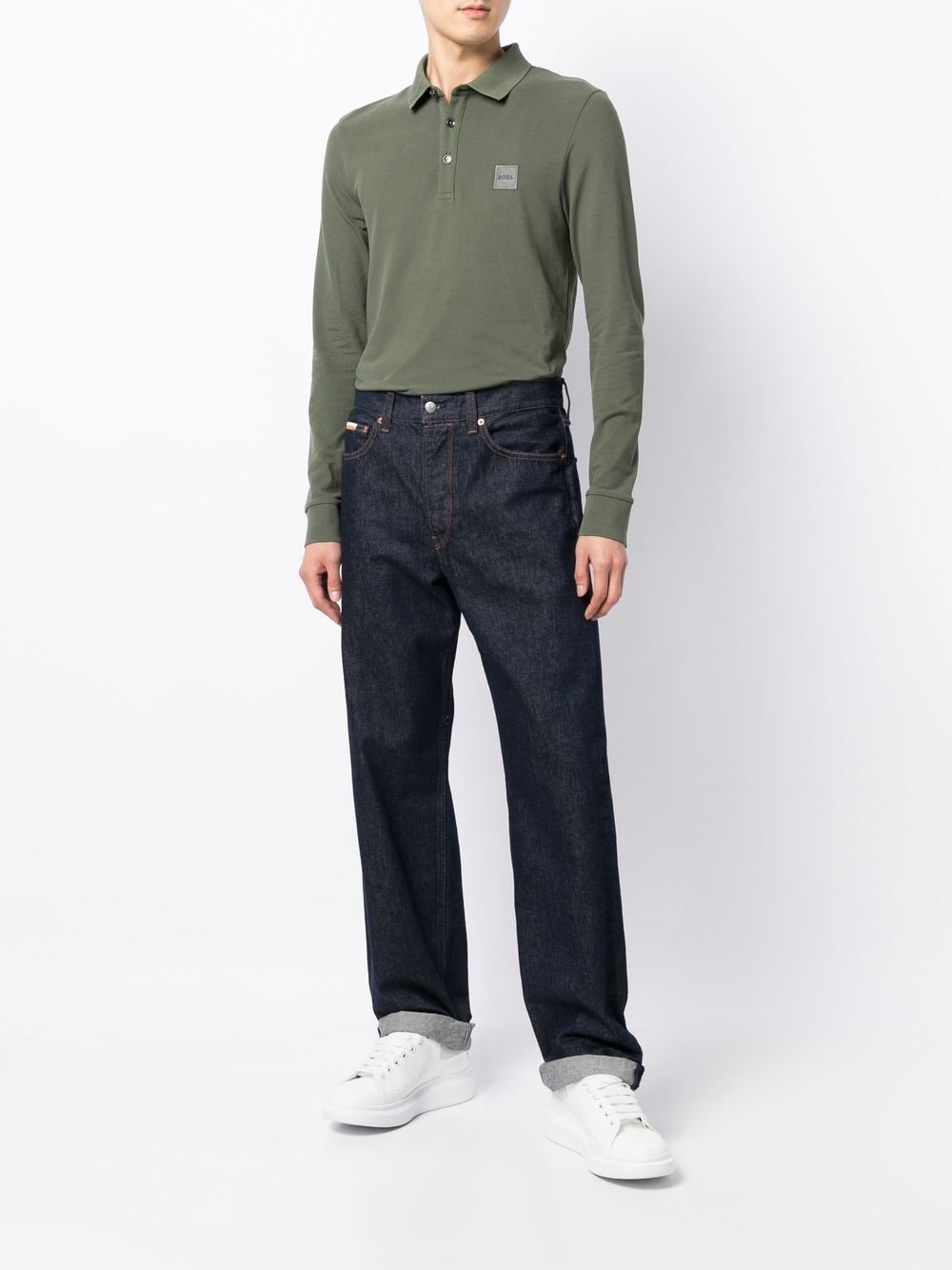 BOSS Logo-patch cotton-blend polo shirt Green - MAISONDEFASHION.COM