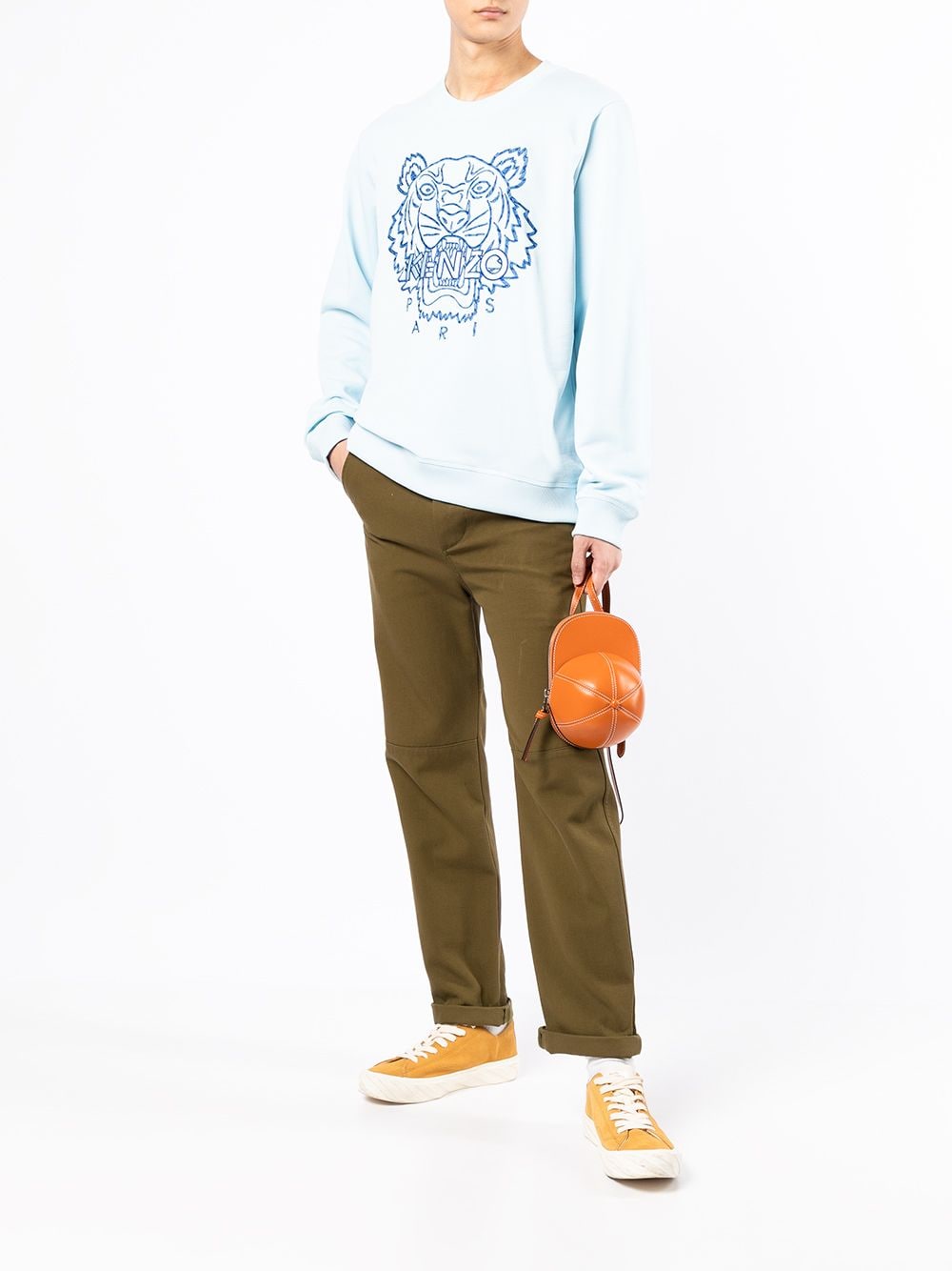 KENZO Tiger-embroidered crewneck sweatshirt Sky Blue - MAISONDEFASHION.COM