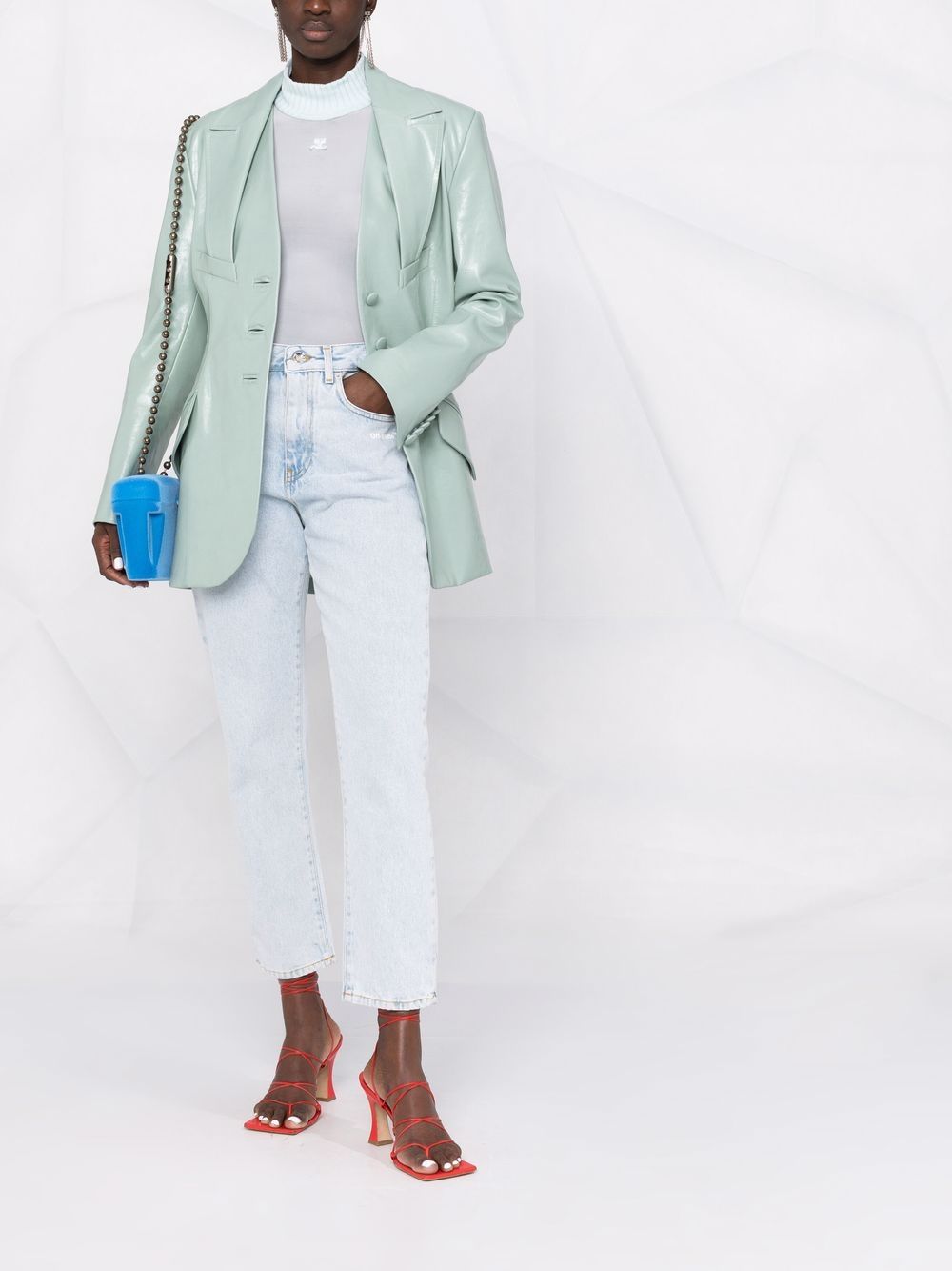 OFF-WHITE WOMEN Diag Straight Leg Light Blue Jeans - MAISONDEFASHION.COM