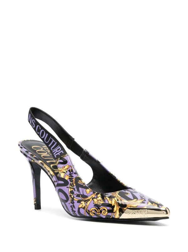 VERSACE WOMEN Baroque Print Pumps Purple/Gold - MAISONDEFASHION.COM