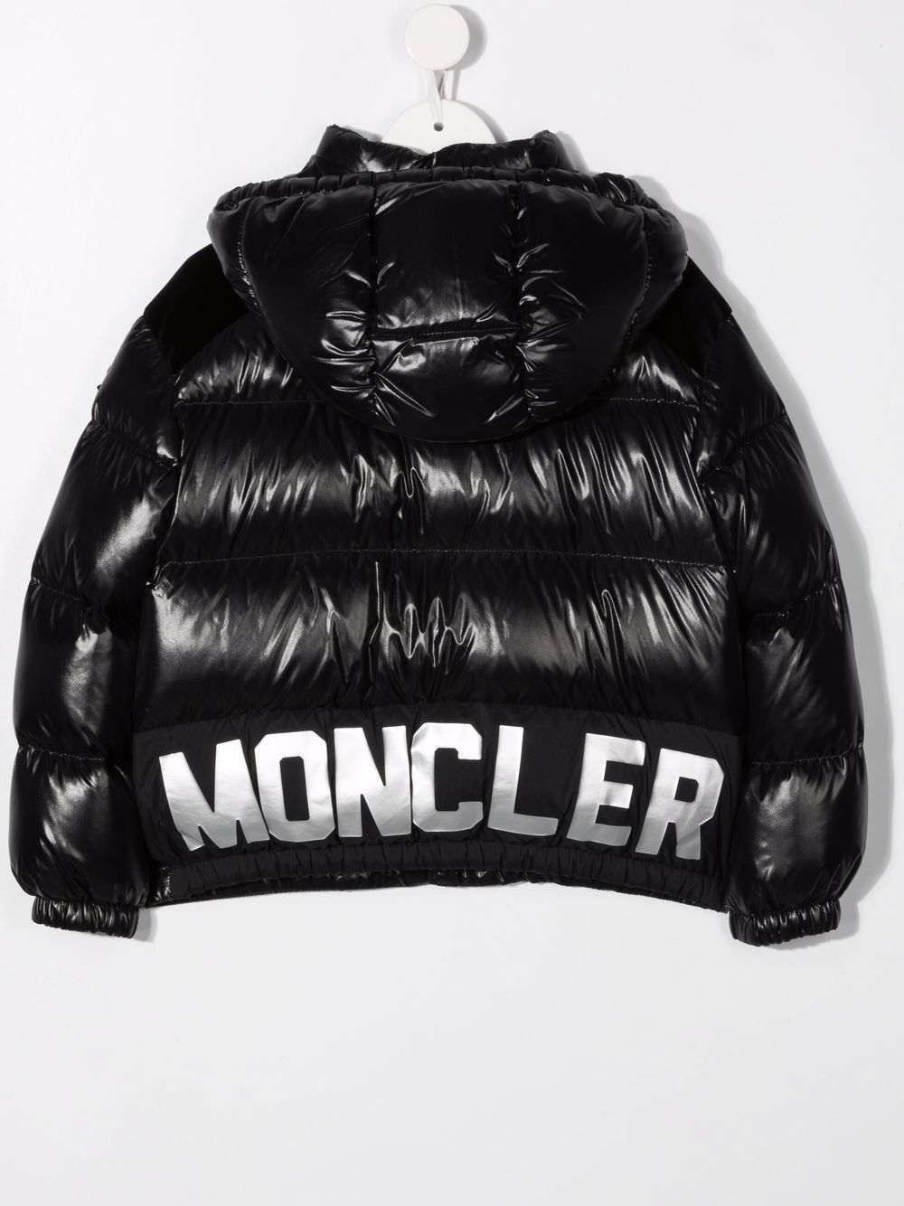 MONCLER KIDS Metallic logo print puffer jacket Black – MAISONDEFASHION.COM