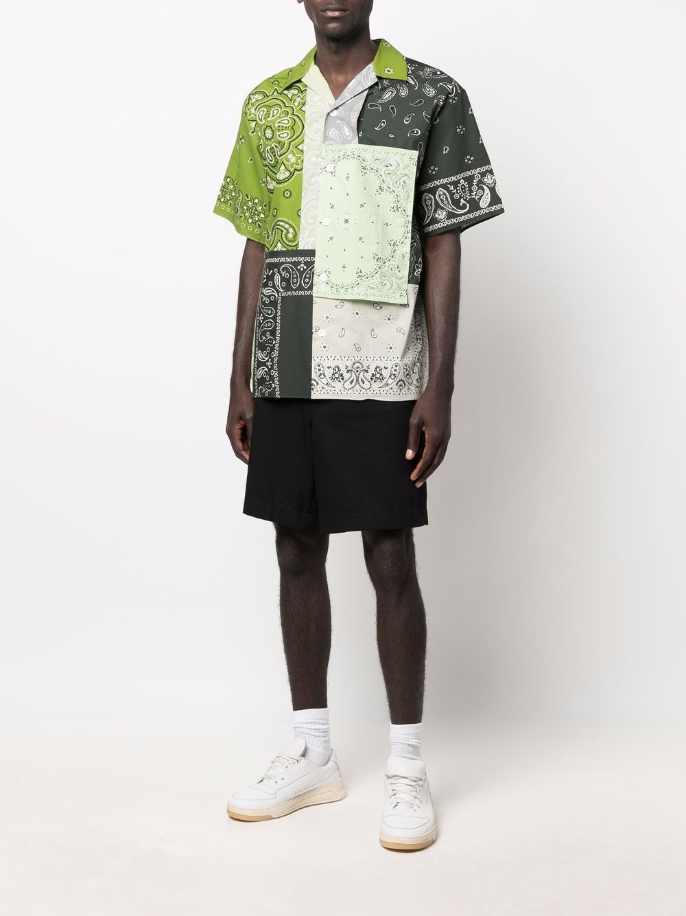 KENZO Patchwork Short Sleeves Shirt Green - MAISONDEFASHION.COM