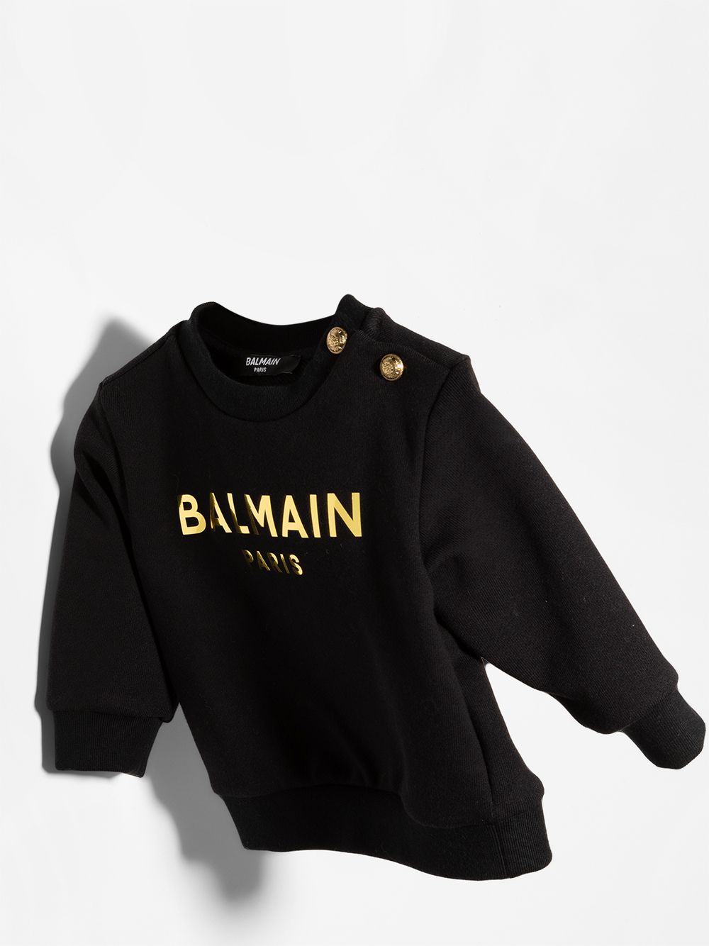 BALMAIN KIDS Metallic logo crew neck sweatshirt Black - MAISONDEFASHION.COM