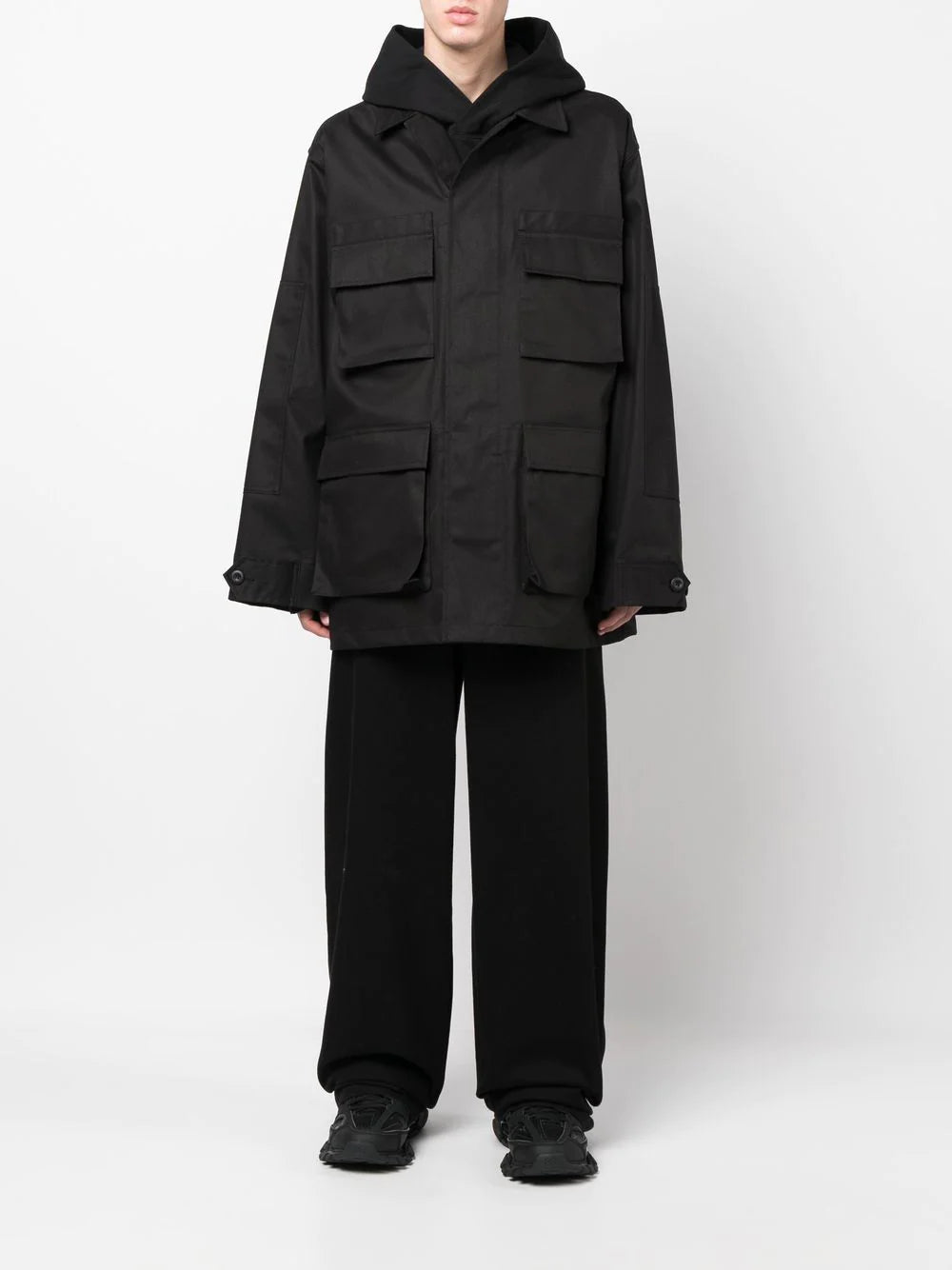 BALENCIAGA Multi Pocket Cargo Shirt Jacket Black - MAISONDEFASHION.COM