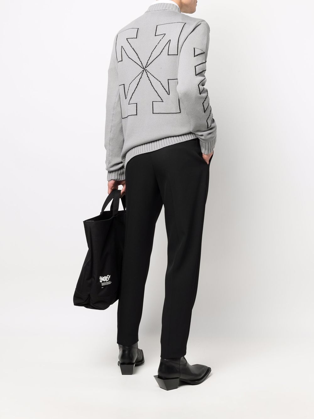 OFF-WHITE Diag Outline Knitted Sweatshirt Grey - MAISONDEFASHION.COM