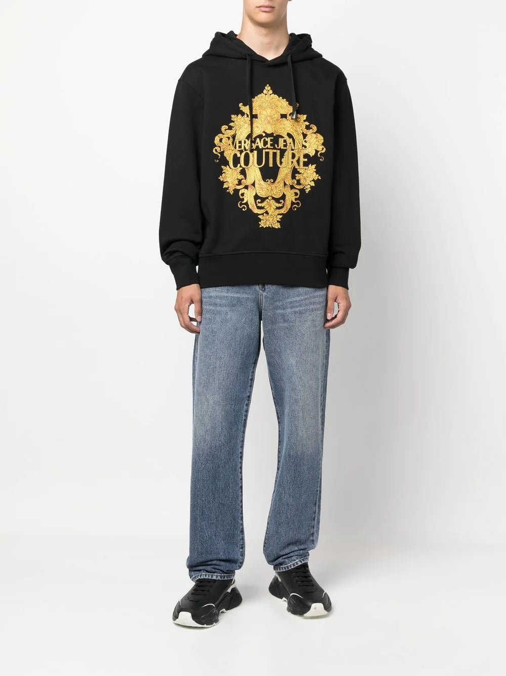 VERSACE Baroque Crystal Logo Hoodie Black - MAISONDEFASHION.COM