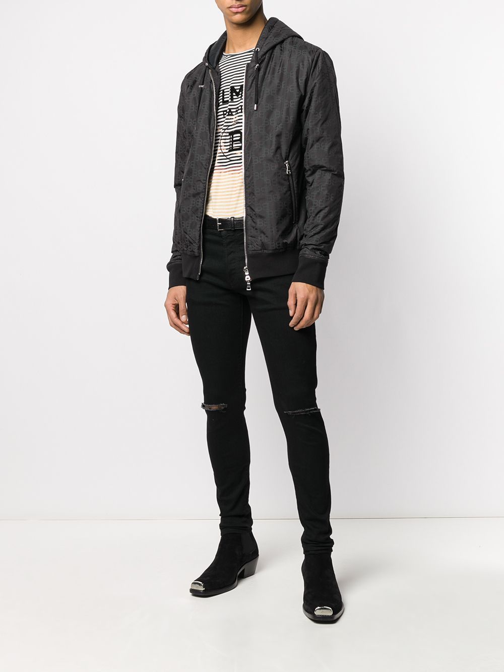 BALMAIN monogram-print hooded jacket black - Maison De Fashion 