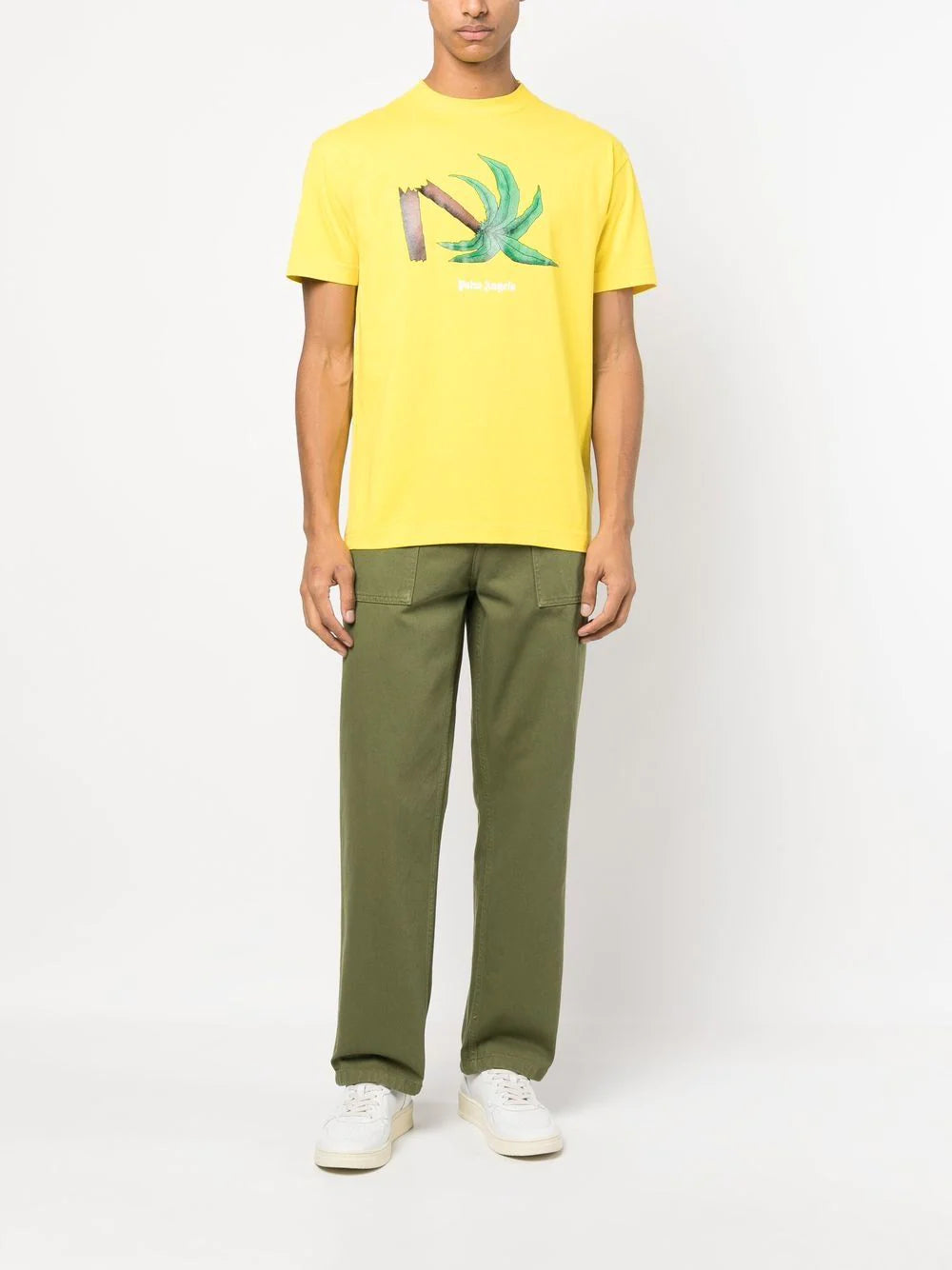 PALM ANGELS Broken Palm Classic Tee Yellow/Green - MAISONDEFASHION.COM