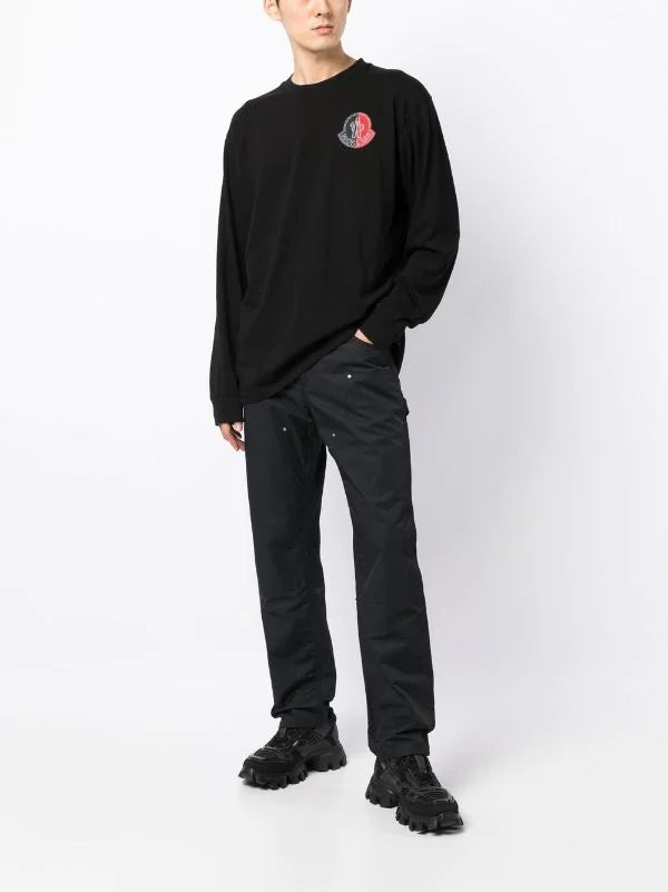 MONCLER GENIUS 1952 X 2 Long Sleeve Logo Patch T-Shirt Black - MAISONDEFASHION.COM