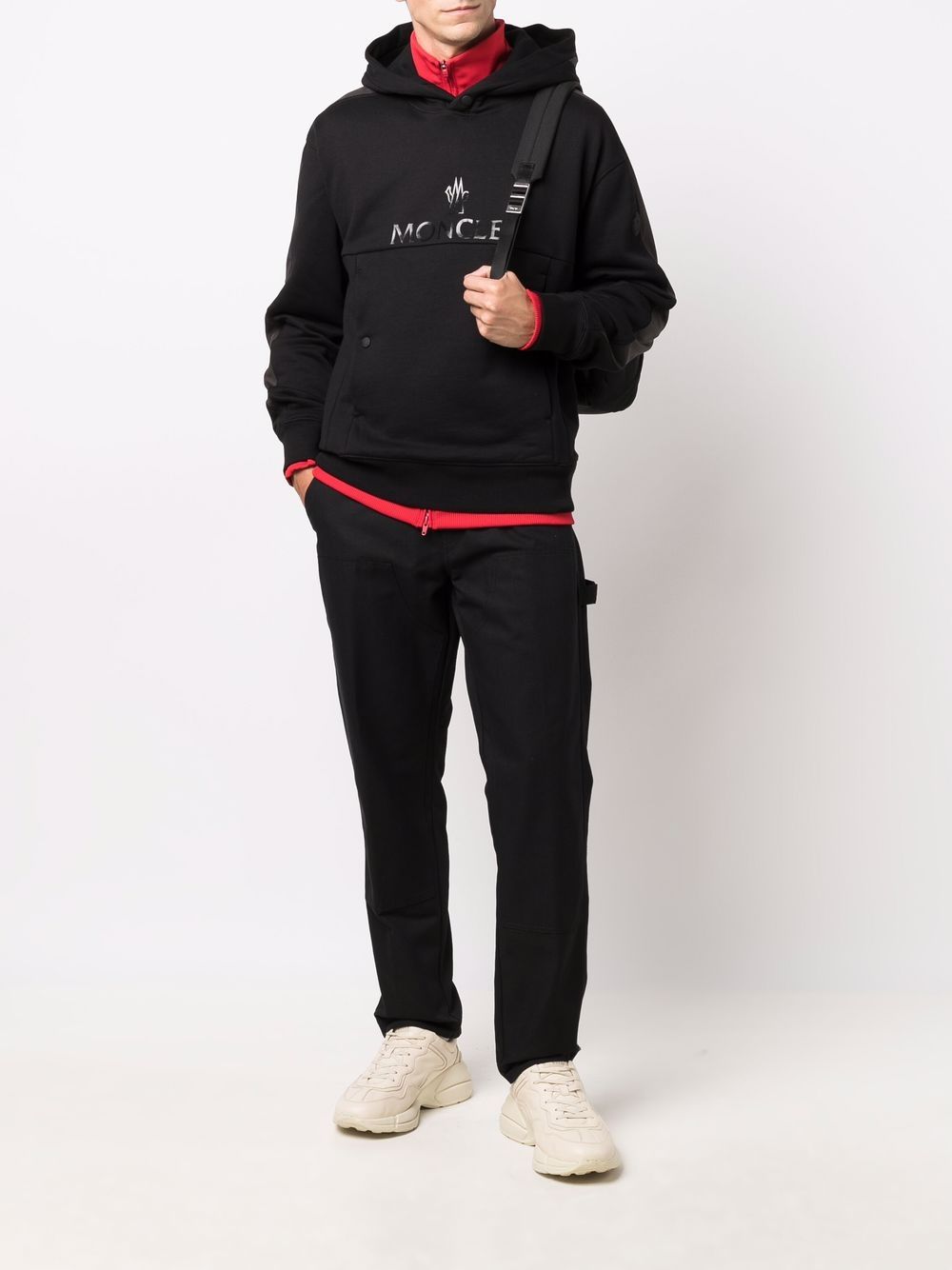 MONCLER Logo Print Hoodie Black - MAISONDEFASHION.COM