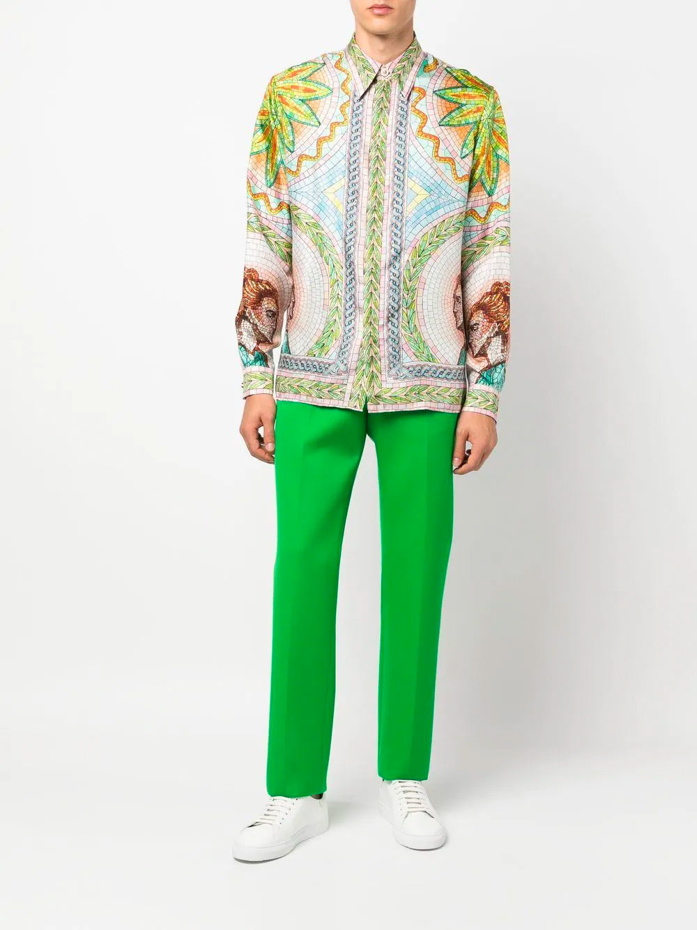 CASABLANCA Long Sleeve Silk Shirt Mosaics Grecques - MAISONDEFASHION.COM