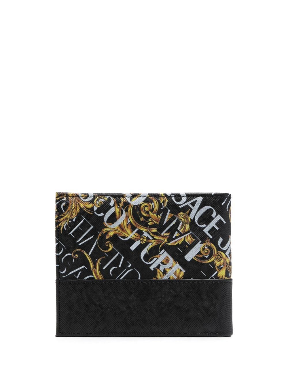 VERSACE Baroque Logo Print Leather Wallet Black - MAISONDEFASHION.COM