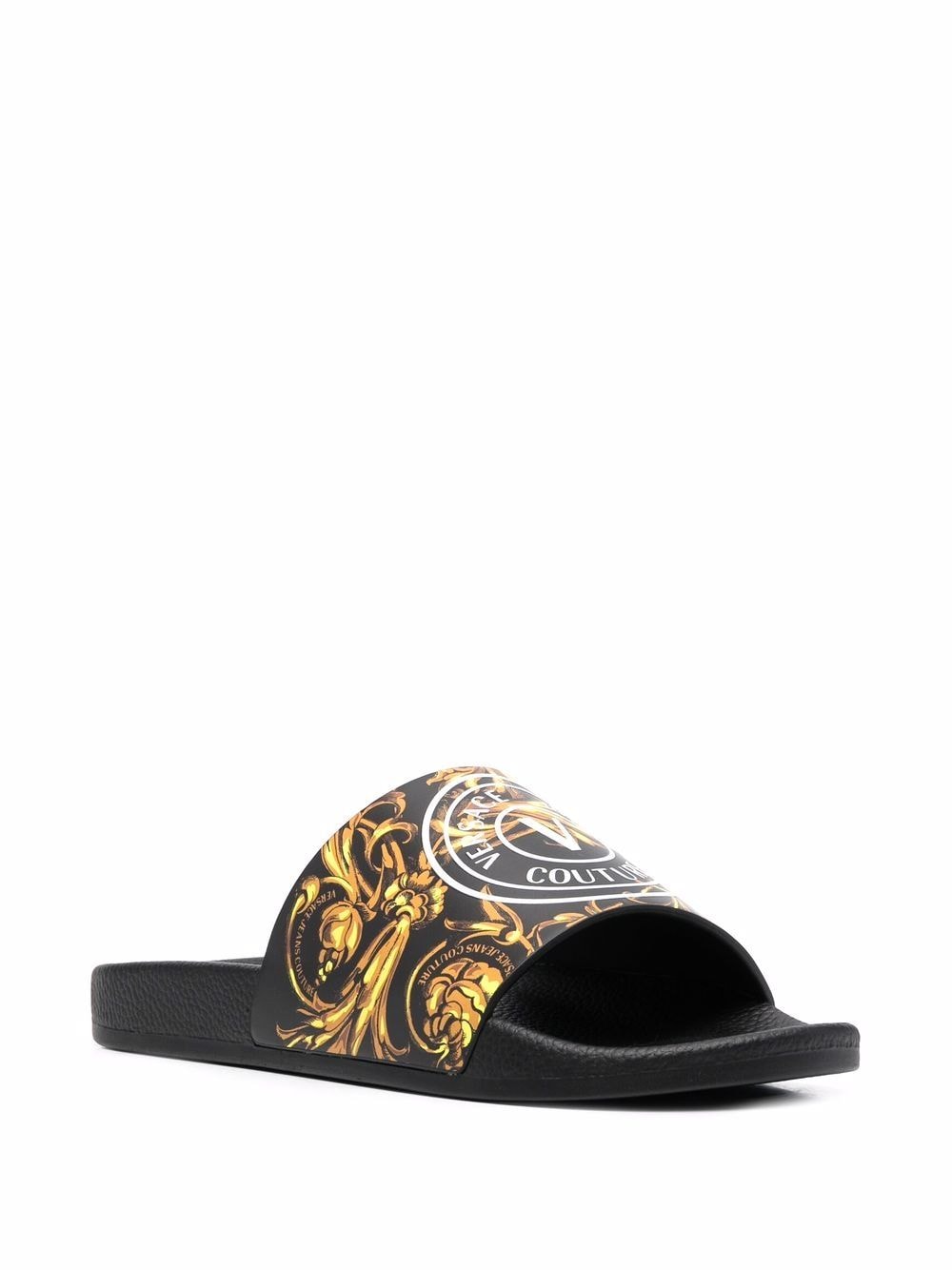 VERSACE JEANS COUTURE Baroque V-Emblem Sliders - MAISONDEFASHION.COM