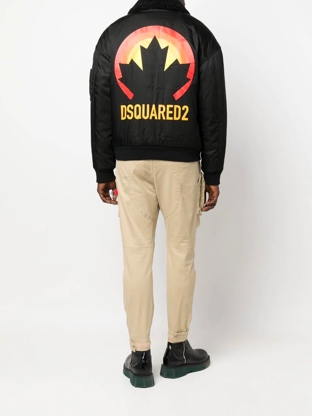 DSQUARED2 Cyprus Sunset Leaf Bomber Jacket Black - MAISONDEFASHION.COM