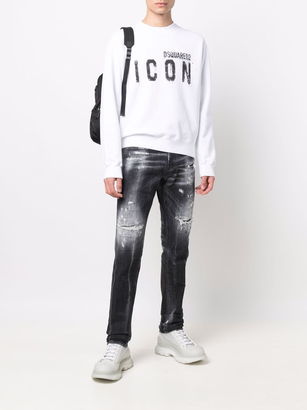 DSQUARED2 Icon Spray Sweatshirt White - MAISONDEFASHION.COM